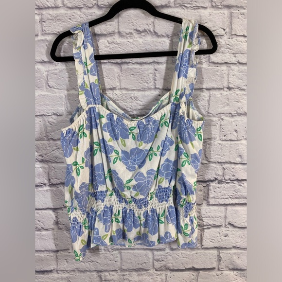 Draper James RSVP Blue Floral Smocked Waist Tank Top Ruffle Straps NWT Size XXL - Picture 3 of 5